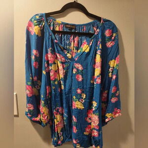 Adrienne Vittadini Blue Floral 3/4 Sleeve Blouse in Size 2X